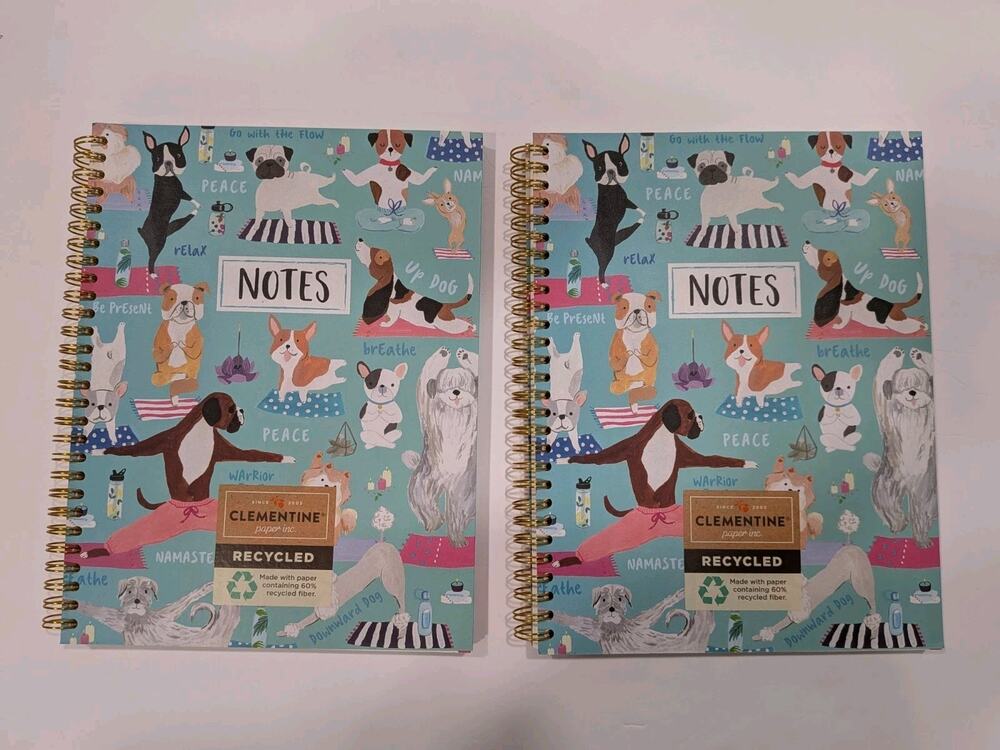 2 Clementine Dog Yoga Pose Lined Spiral Journal Notebooks Recycled Fiber